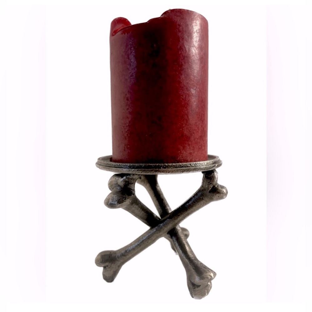 Gothic Metal Candle Holder With Bone Accents for Support
